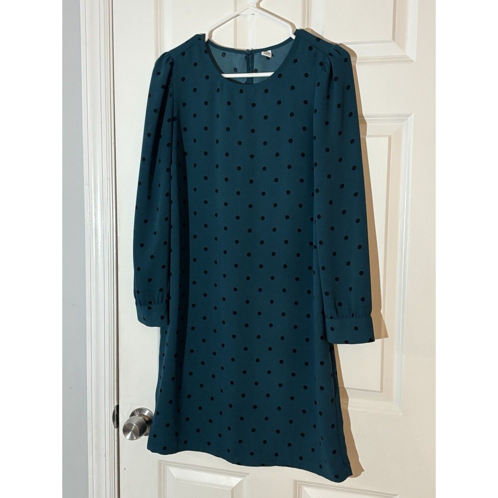 Old Navy Teal And Black Polka Dot Dress Long Sleeve Teachercore Academia Medium